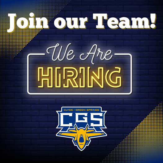 We are Hiring! 

GS – (1) F/T Educational Aide for the MD Unit

If you are interested in this position, please submit your letter of interest to Amber Feeney (afeeney@clyde.k12.oh.us) or on our website clyde.k12.oh.us/careers no later than April 24, 2023.
