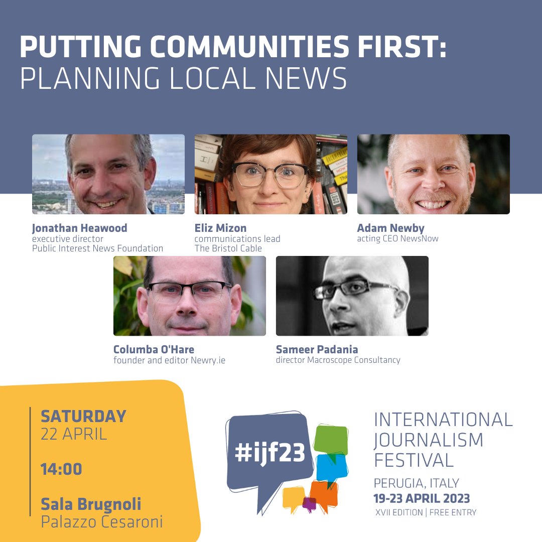 NewsNow Director Adam Newby will be attending the @journlismfest to discuss the Local News Plans project and what it revealed about the future of local news. Tune into the event on the festival’s Youtube at 2pm on Saturday 22nd April to hear more about the project #ifj23