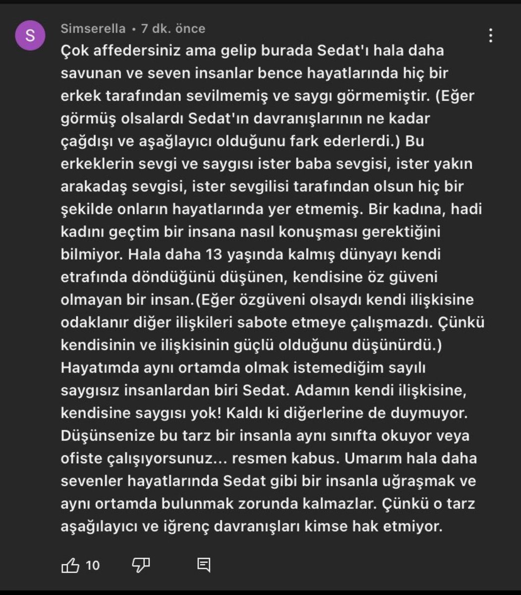 Sedat gibi toksik bir insanı sevenler inşAllah karşınızı onun gibi birisi çıkarda kanınız canınız gibi savunduğunuz adamın ne mal olduğunu belki o zaman anlarsınız #kismetseolur