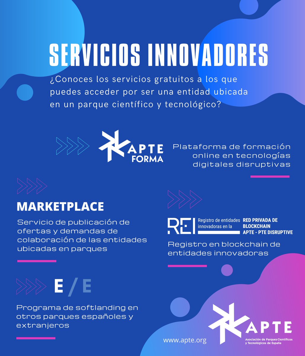 SevillaTechPark's tweet photo. Todas las empresas y profesionales que trabajan en el #PCTCartuja tienen a su disposición, de forma gratuita, una serie de recursos por parte de @APTE_es:
🔹La plataforma de formación #APTEFORMA
🔹La red privada de #Blockchain
🔹Marketplace
➕ info https://t.co/m5MbBQfPrM https://t.co/4KJU5Q9sOJ