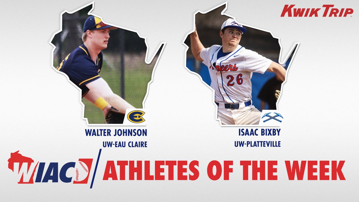 #WIACBASE | <a href="/UWECblugolds/">UWEC Athletics</a> Johnson and <a href="/uwp_pioneers/">UW-Platteville Athletics</a> Bixby Selected Kwik Trip Athletes of the Week: bit.ly/3KMcAzs
#ExcellenceInAction
#d3baseball