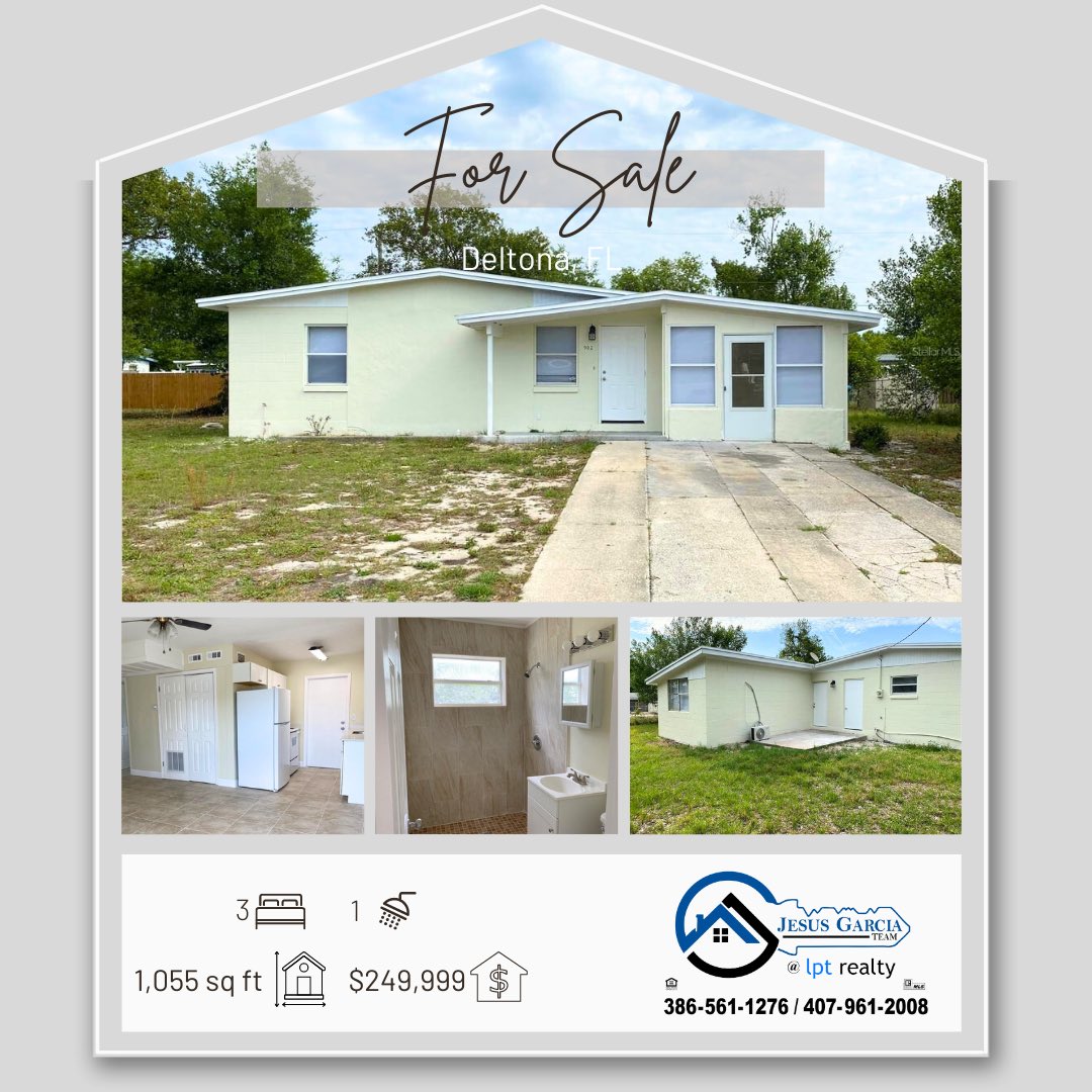 New listing!!

Great investment or starter home!  The roof was replaced in 2020.

Ready to take a tour to your future home?
📱386-561-1276  
☎️407-961-2008

#JesusGarciaTeam #CentralFlorida #DeltonaFL #HouseForSale