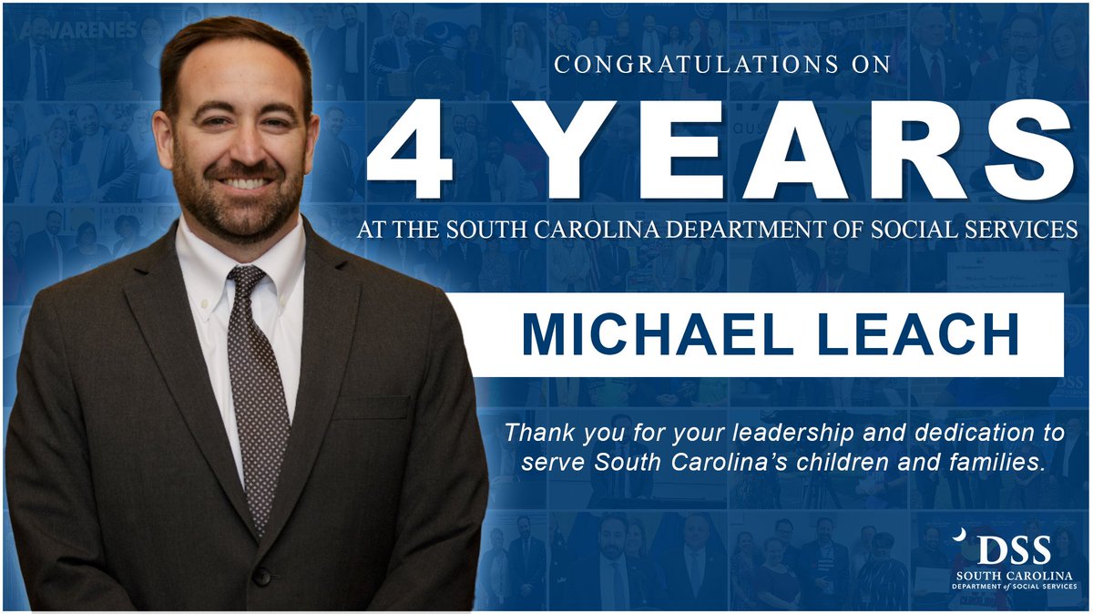 SC_DSS's tweet photo. Today marks four years of leadership under DSS State Director Michael Leach, since his confirmation by the SC Senate on April 18, 2019. Thank you, Director Leach, for all of your work, your enthusiasm and your leadership. We look forward to what’s to come in the future! https://t.co/QyQiFGiLCq