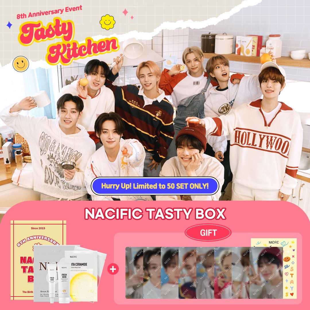 thehallyustore's tweet photo. STRAY KIDS x NACIFIC 8th Anniversary Boxset <NACIFIC TASTY BOXSET > is now available for Pre Order only on our website! 

Limited Sets are available, Hurry Pre Order now!
📎https://t.co/oxQXyvrbED

@nacificofficial #StrayKids 
#NACIFICxThehallyustore https://t.co/dNZEUqL1b0