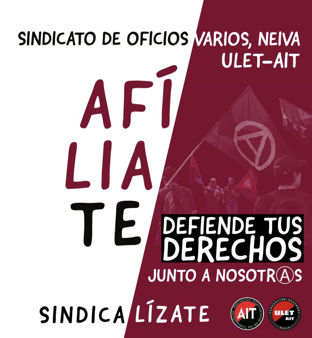 #FelizMartesATodos || #Neiva 
#FelizMartes
¡Afíliate!
Queremos extender la invitación a los/as trabajadoras de cualquier rama, sector, arte u oficio ha afíliese al SINDICATO DE OFICIOS VARIOS, en la ciudad de Neiva.🏴🚩📢