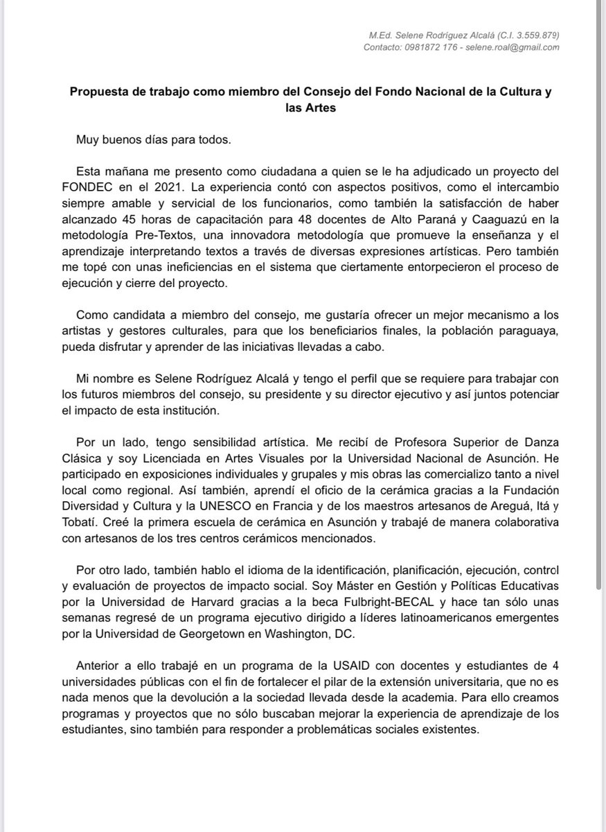 selene_ra's tweet photo. Sin padrino político y con la ilusión de que la meritocracia en Py existe, el día de hoy presenté mi propuesta de trabajo como candidata para formar parte del Consejo Directivo del @fondec ante la Comisión de Educación, Cultura y Culto de la Cámara de @DiputadosPy. https://t.co/TcBEWN3mGQ