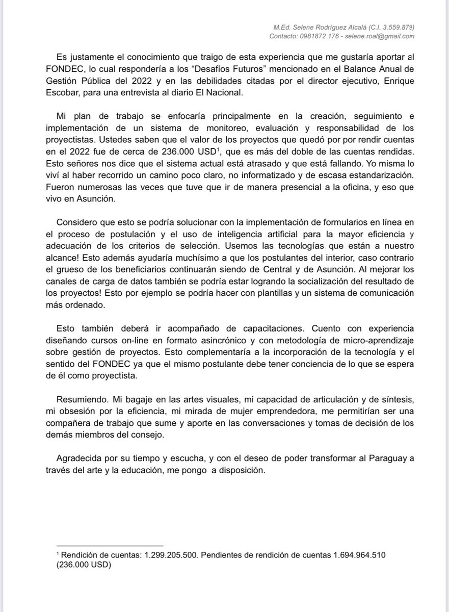 selene_ra's tweet photo. Sin padrino político y con la ilusión de que la meritocracia en Py existe, el día de hoy presenté mi propuesta de trabajo como candidata para formar parte del Consejo Directivo del @fondec ante la Comisión de Educación, Cultura y Culto de la Cámara de @DiputadosPy. https://t.co/TcBEWN3mGQ