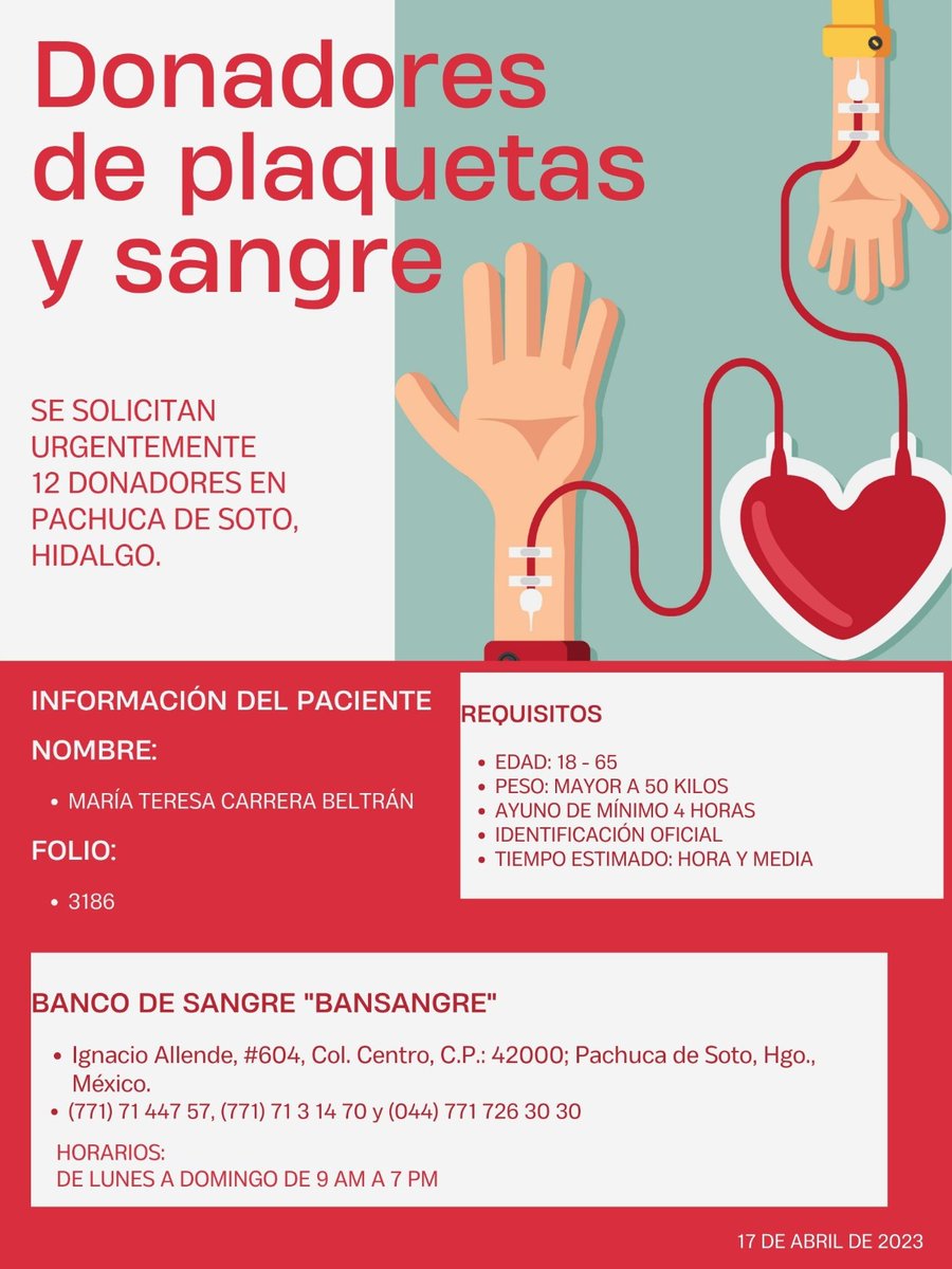 UbaldePaulina's tweet photo. Solicito DONADORES de SANGRE @pachuca https://t.co/6oqGHd7ftV