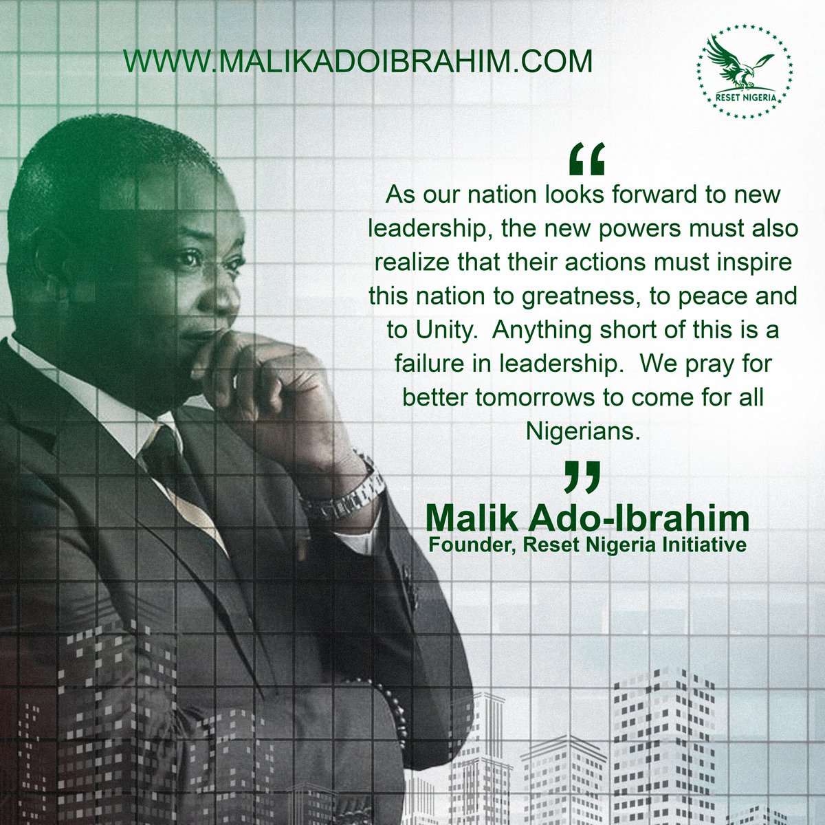 rninitiative_'s tweet photo. Leadership is a combination of strategy and character. The new leadership should imbibe these qualities to bring about a new Nigeria devoid of all political, social and economic issues.
@realMalikAdo 
@presido 
@YPPNational https://t.co/LOgfw8F86l