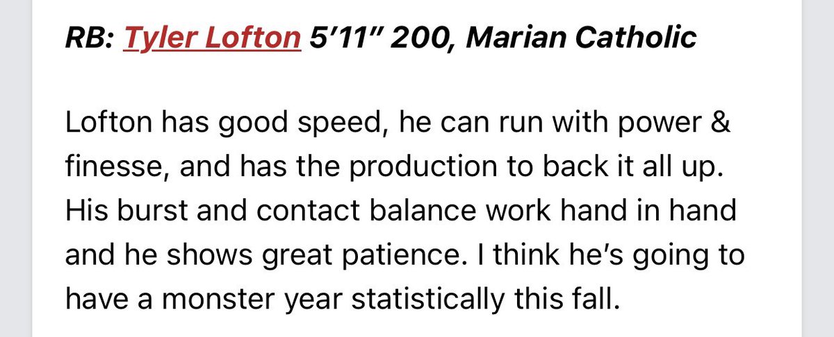 Thank you @HSFBscout for mentioning me. Working hard this off-season, up to 6’0 215. Big junior season ahead for my teammates and I. <a href="/LopezMchs/">CoachLopezMCHS</a> <a href="/CoachFlemingMC/">Jason Fleming</a> <a href="/EDGYTIM/">Timothy “EDGYTIM” OHalloran</a> <a href="/LemmingReport/">Tom Lemming</a> <a href="/AllenTrieu/">Allen Trieu</a> @Rivals_Clint