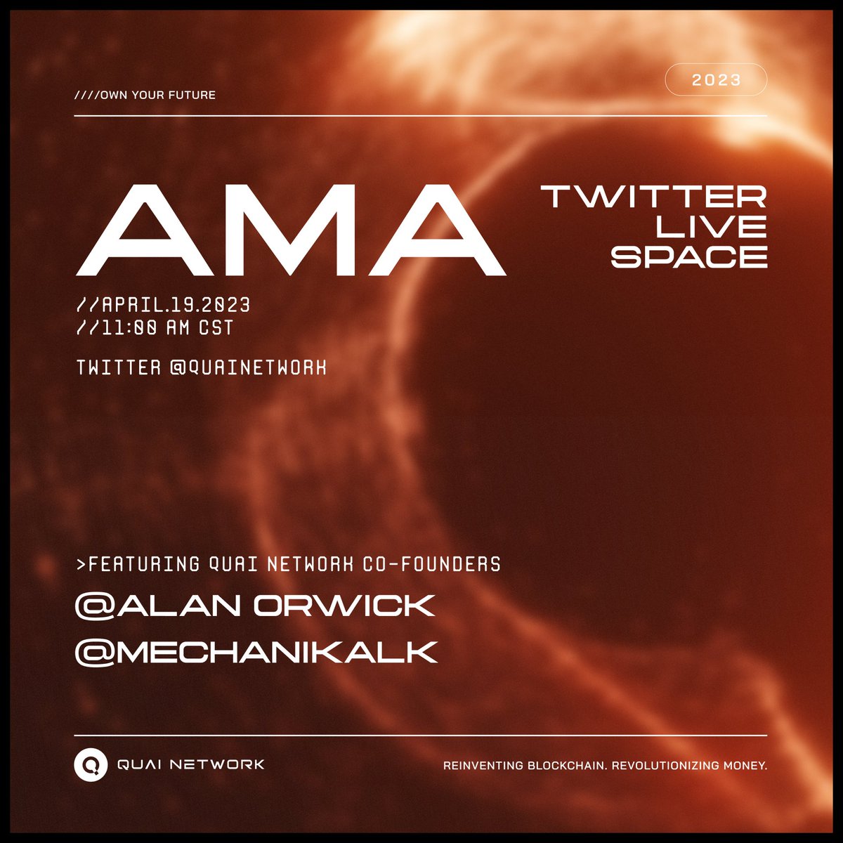 Don't forget about the Quai Community AMA with Quai co-founders <a href="/mechanikalk/">Dr K.quai⚡💵</a> and @alanorwick TOMORROW at 11am CST! 👀

What questions would you like answered in tomorrow's Twitter Space? 

👉🔗x.com/i/spaces/1lDxL…
