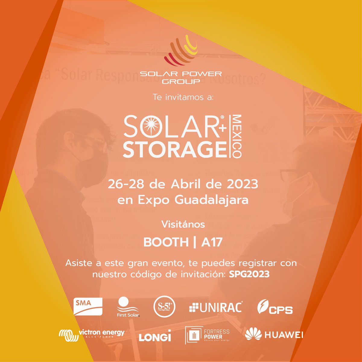 solarpowergroup's tweet photo. Te invitamos a que asistas a @SolarPowerMx  del 26 al 28 de abril en Expo Guadalajara, el equipo de Solar Power Group estará presente en el Stand #A17.

¡No te lo puedes perder! Te puedes registrar con nuestro código de invitación: SPG2023: https://t.co/nl1NHNROaR

¡Te esperamos! https://t.co/GWzR08DDcU
