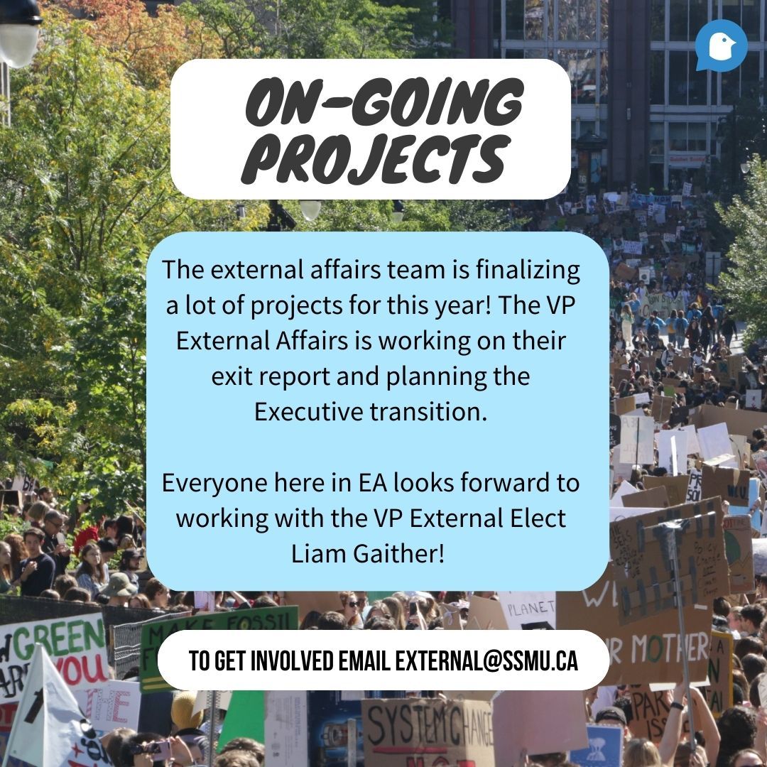 Qu'est-ce qui se passe avec les affaires externes ?

-

What's up with external affairs? 

#SSMU #ExternalAffairs #VPExternal #SSMUExternal
#McGill #Montreal #MiltonParc