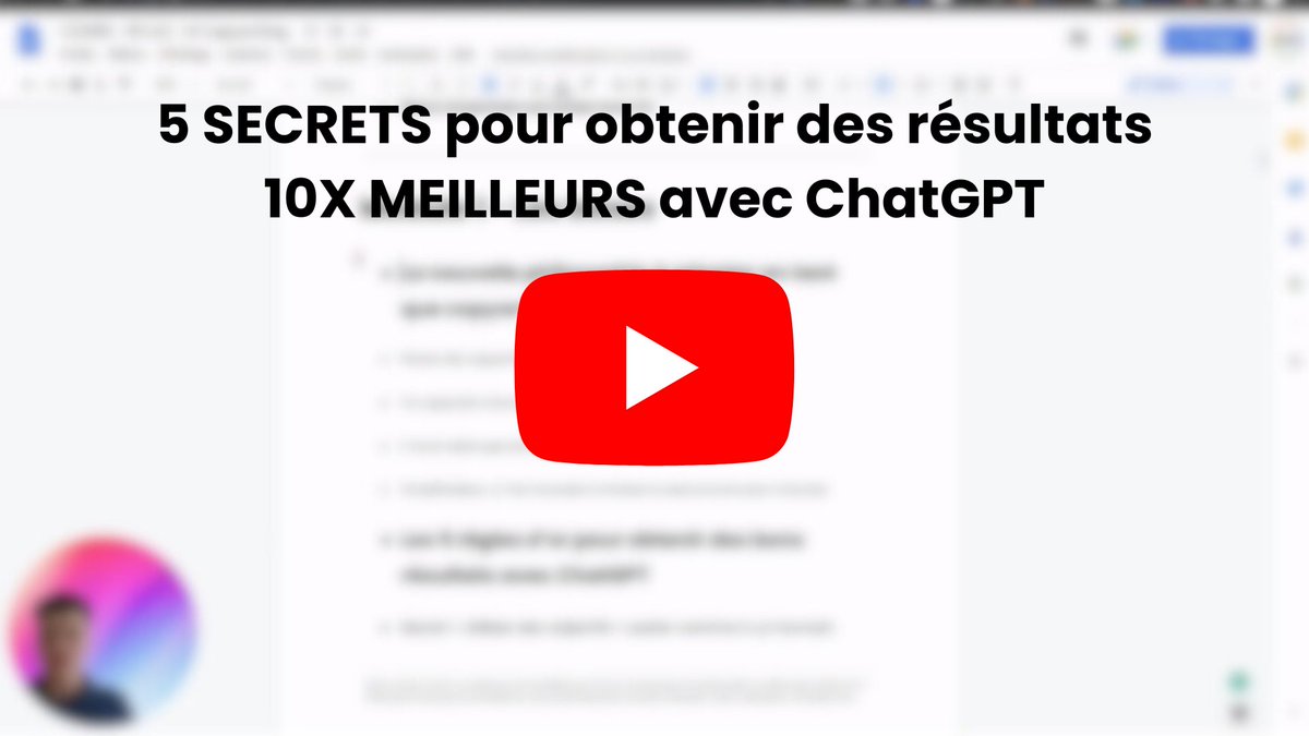 99% des gens ne savent pas utiliser ChatGPT ❌

J’ai donc fait une vidéo où je te révèle mes 5 SECRETS pour obtenir des résultats 10X MEILLEURS à tous les coups.

Like + RT + Commente “GPT” pour recevoir la vidéo gratuitement (en DM)