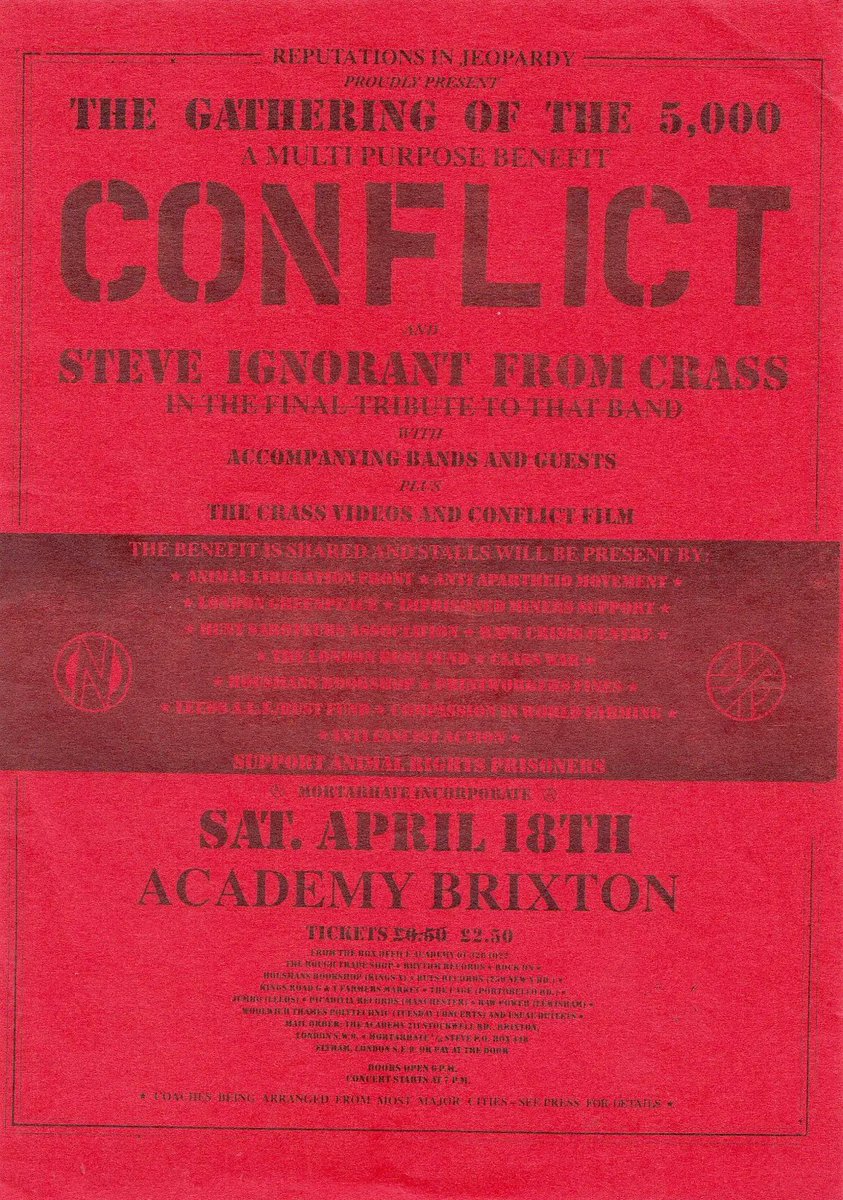TodayInPunk's tweet photo. #Todayinpunkrockhistory Conflict + Steve Ignorant - The Gathering Of The 5000 concert (1987). 
Full story:  https://t.co/69dzIAwd21 
Short version https://t.co/l3EJ7HCwUT

#punk #punkhistory #anarchopunk #riot #brixton #policebrutality #punkshow #gathering #benefit #punkisdead https://t.co/nvIKFaaBlk