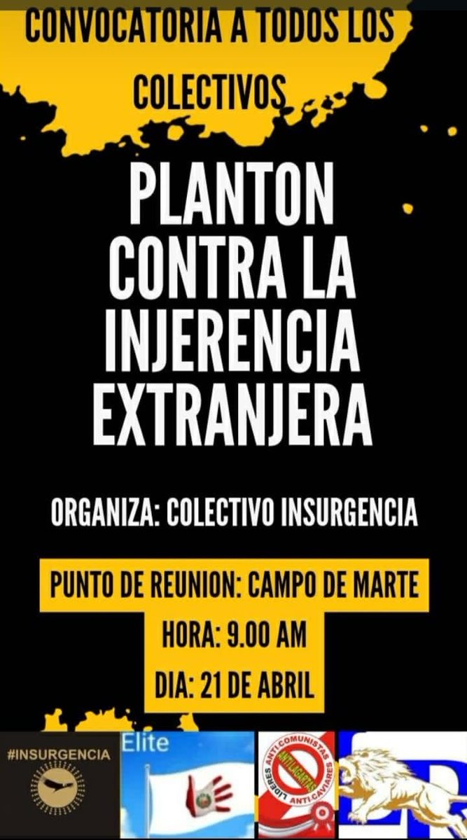 Esté viernes 21 a las 9am (salimos a las 10am) en Campo de Marte habrá un bus para hacer un tour a 3 embajadas que son las cuales cuyos presidentes desestabilizan el país.

🇨🇺 Gallo Zamora.
🇲🇽 AMLO.
🇨🇴 Gustavo Petro "El Cacas".

Los esperamos.
#IzquierdaNuncaMas