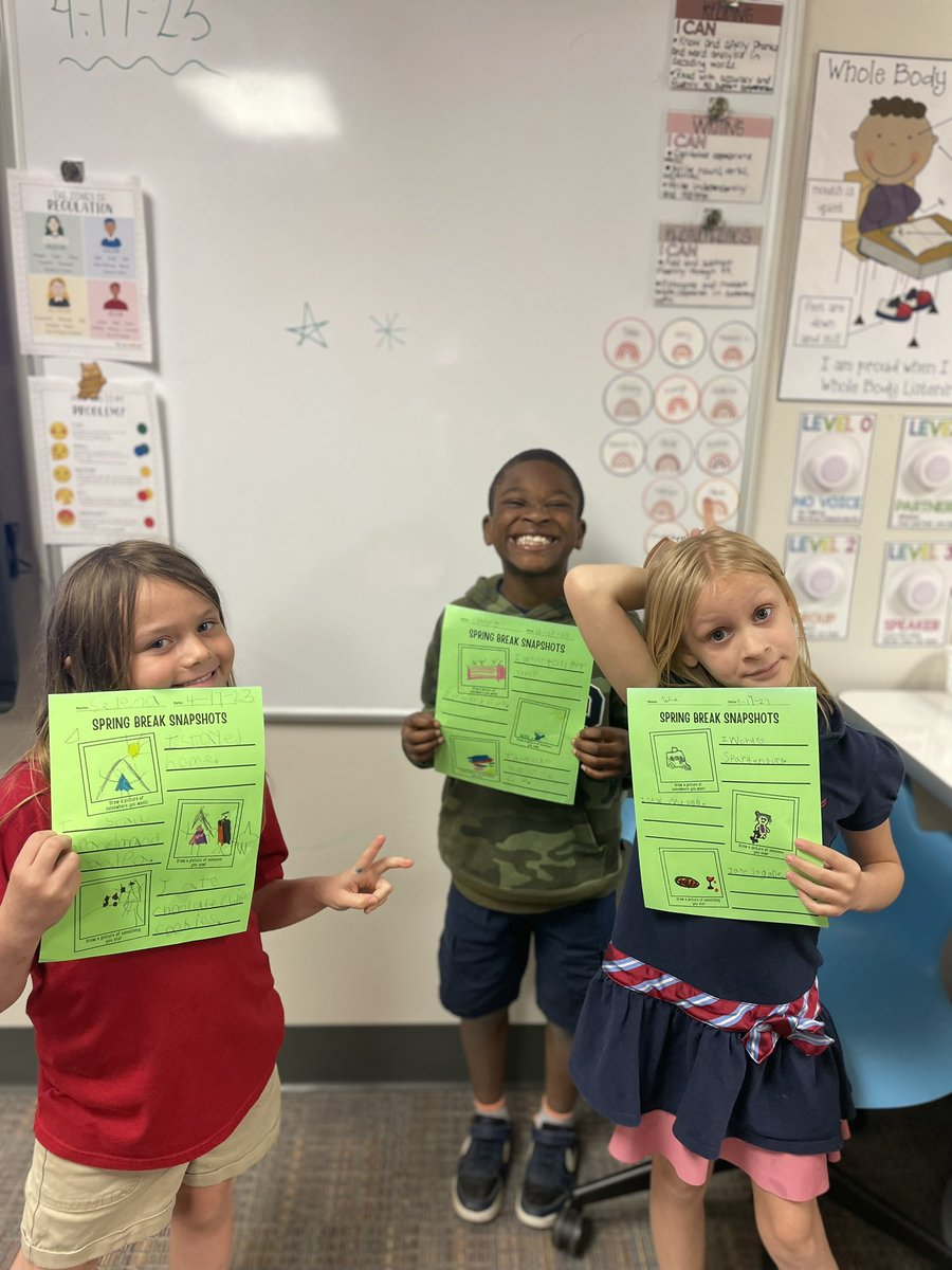 MrsAndersen24's tweet photo. Welcome Back Friends! These 2nd graders were hard at work with their Spring Break Snapshots 🌸 @AngelOakElem #angeloakes https://t.co/1S8pk2CYTl