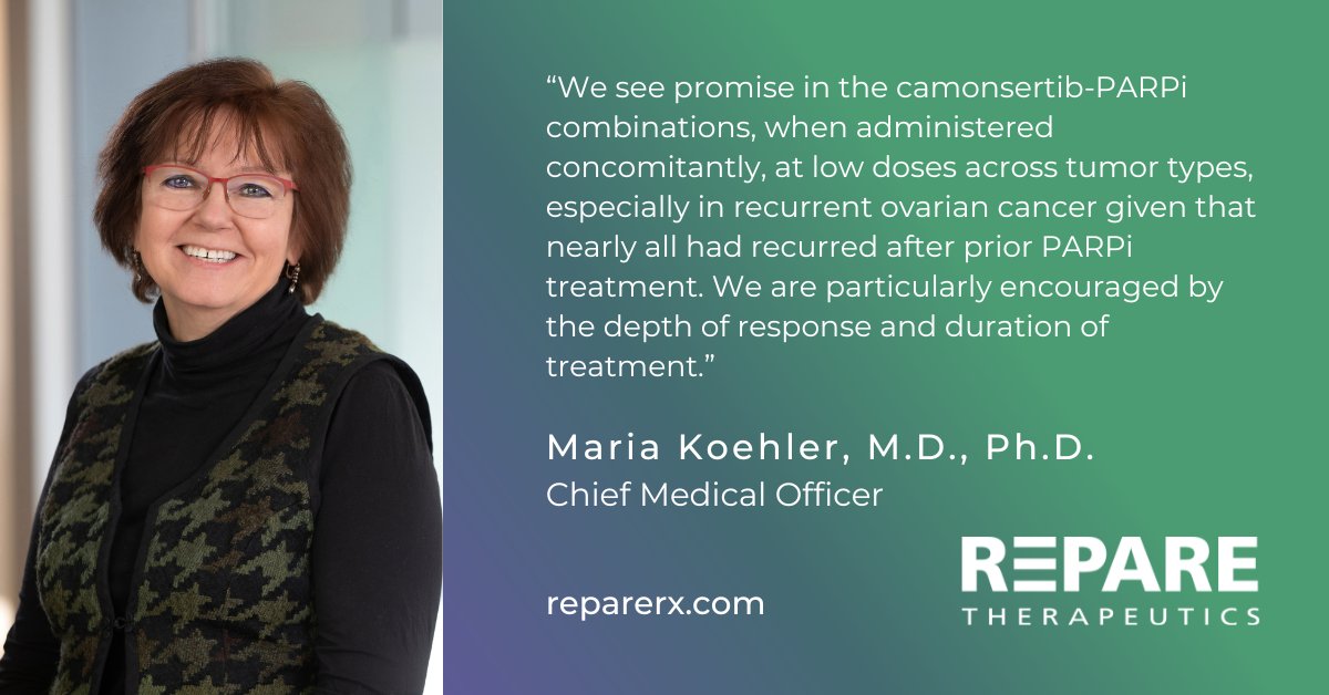 RepareRx's tweet photo. Today at #AACR23 Clinical Trials Plenary Session, Repare disclosed initial data from our ongoing Phase 1/2 TRESR and ATTACC clinical trials evaluating camonsertib in combination with three PARP inhibitors in patients with #solidtumors. Full presentation: https://t.co/UxY5SZ7BR6 https://t.co/yKRleZqCBp