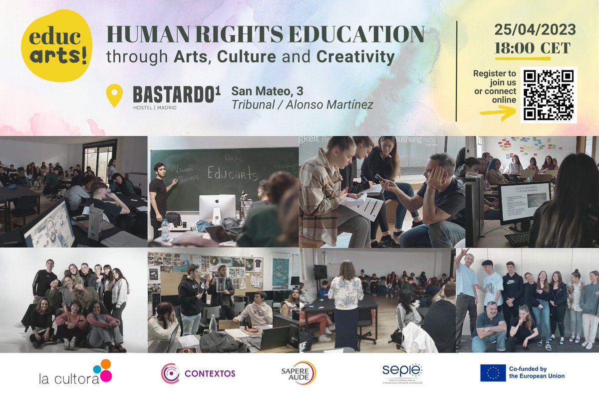 We continue reflecting on creative tools to promote human rights and the values of the European Union. If you want to engage in a conversation with us, we will share our EducArts! experience next Tuesday 25. We will share the agenda soon. Save the day! 
#humanrights <a href="/sepiegob/">SEPIE</a>