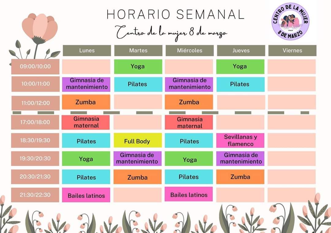 CentroMBeniajan's tweet photo. ¡Este es nuestro horario! Aún nos quedan plazas libres. No dudéis en informaros en nuestras redes o por teléfono. #CentrodelaMujer #Beniaján #Murcia #yoga #zumba #pilates #Baile https://t.co/cKyN6mzbUX