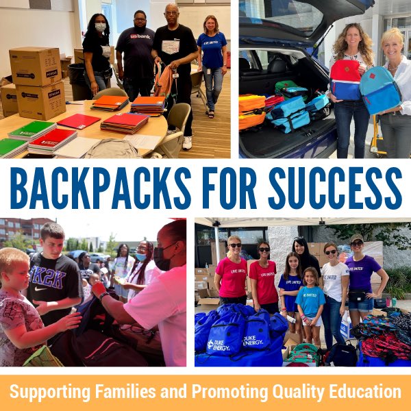UnitedWayGC's tweet photo. Help prepare students for success! π We distributed 1,800 backpacks with supplies to families in 2022. This year, let's reach 2,500 students in Hamilton County & Northern KY.
π Donate now to support #BackpacksForSuccess: https://t.co/opTbEUeB0I
#NationalVolunteerWeek https://t.co/6ke5YeTpCj