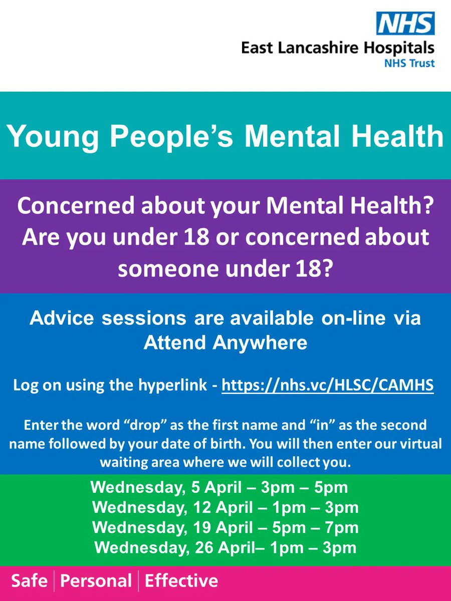 ELHT_NHS's tweet photo. Are you concerned about your mental health, or someone else's under 18? ๐ง Our #ELCAS Team have online advice sessions available for you to receive further support.
To log on and for further information please visit ๐ https://t.co/C4j60hwNPs https://t.co/x1jD4poP5N
