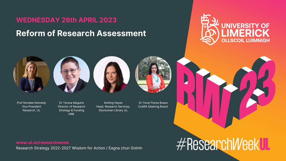 How will the reform of research assessment impact you! This a must-attend for those interested in research 💯 📅 Wed 26 April 🕐 14.00 📍 Engineering Research Building FREE Registration: ow.ly/ZH5g50NKzTP #ResearchWeekUL #StayCurious @CoARAssessment @hrbireland