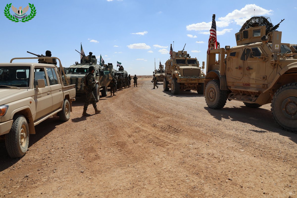 SyrianFree_Army's tweet photo. We carried out a joint patrol within the 55km, with our partners in the US forces, to support security and stability in the region. Such patrols show the strong partnership between the leadership of the US forces and the leadership of the @SyrianFree_Army.
#Al_Tanf #Syria #Rukban https://t.co/gUFcBl68dZ