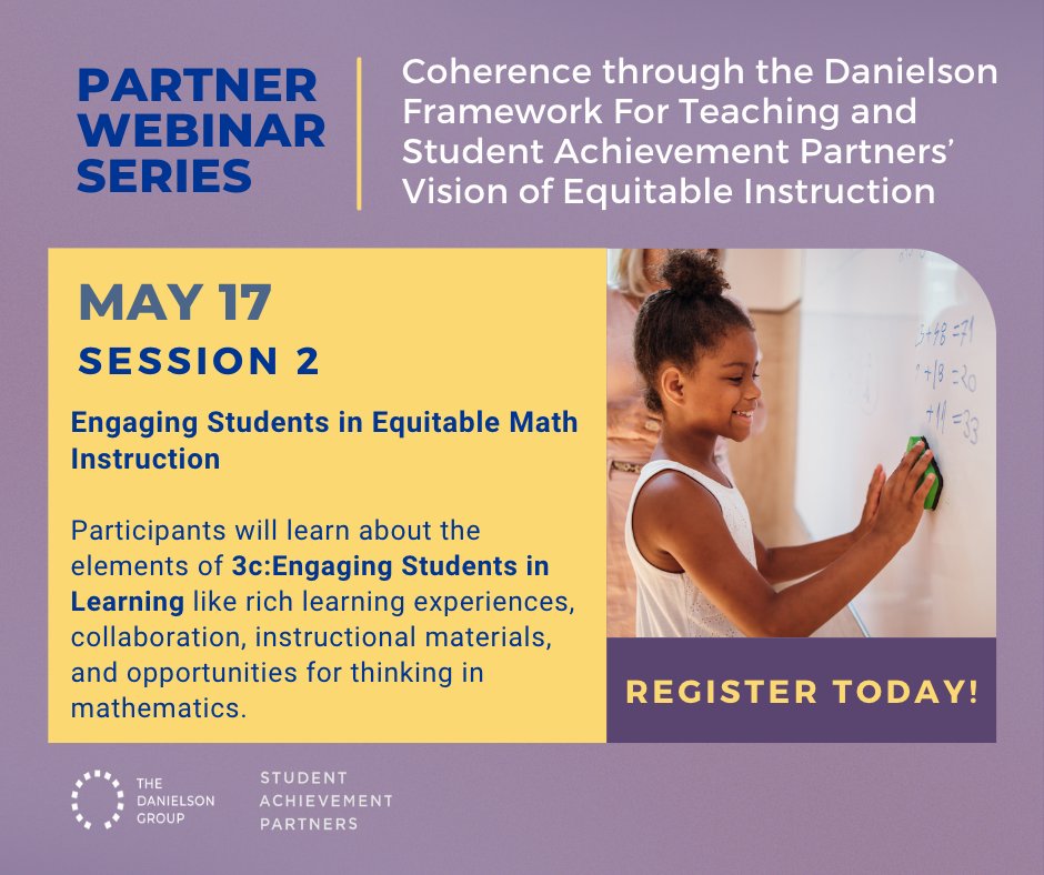 danielson_group's tweet photo. Check out the 2nd session of our webinar series with Student Achievement Partners’ focusing on mathematics. Join us,#TheDanielsonGroup and @StudentAchievementPartners,for our 3-part webinar series: https://t.co/2a2mXPTRKj
#PDwithDG #GreatTeaching https://t.co/v2QlUxTAFR