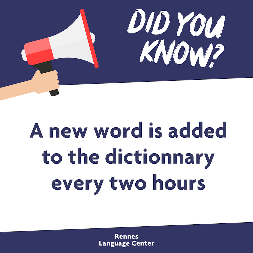 RennesLanguageC's tweet photo. #DidYouKnow l Le saviez-vous ? ☝️

Dans le monde, un nouveau mot est ajouté dans le dictionnaire toutes les deux heures, soit 12 mots par jour, 84 par semaine et 336 par mois ! 😲

Vous ne trouvez pas ça bluffant ? Dites-nous ce que vous en pensez en commentaire. 😉 https://t.co/lJ2Fa3hjLp