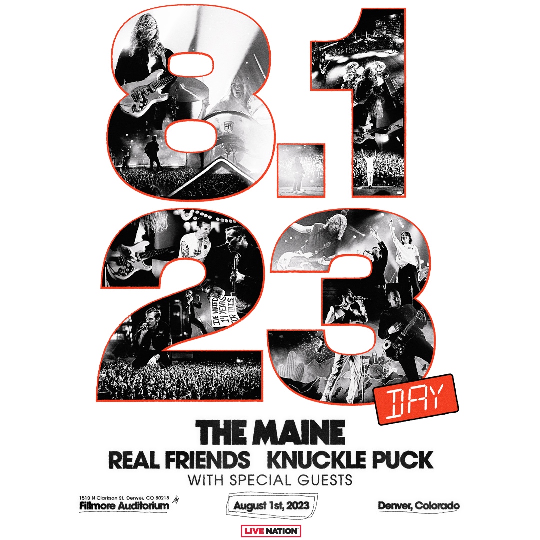 KTCLchannel933's tweet image. 💥NEW SHOW💥

Channel 93.3 welcomes The Maine to Fillmore Auditorium on August 1! They are bringing some friends too. Real Friends and Knuckle Puck will be joining them on tour. 

#themaine #denver #fillmore #realfriends #knuclepuck