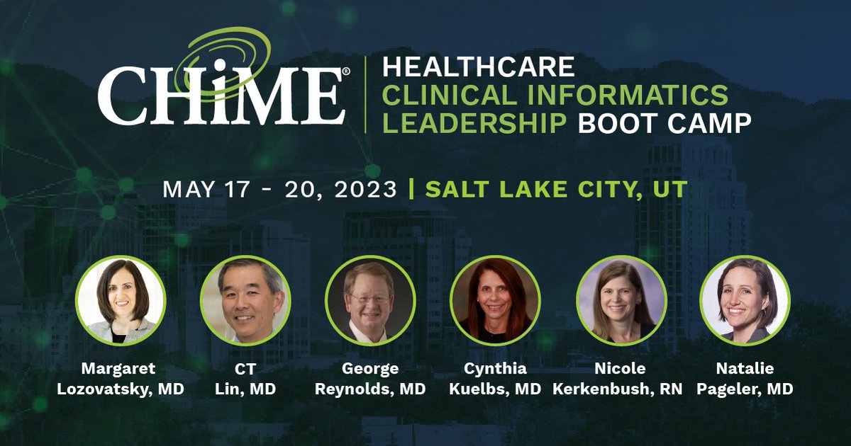 CIOCHIME's tweet photo. Introducing the faculty for the CHIME Clinical Informatics Leadership Boot Camp! @NKerkenbush, Nicole Kerkenbush, @ctlin1, @DoctorLozo, @StanfordKidCMIO, @GeoReynoldsMD

Open to all working in provider organizations. Register today! https://t.co/Z86IKczMPw https://t.co/LR2AC2APb8
