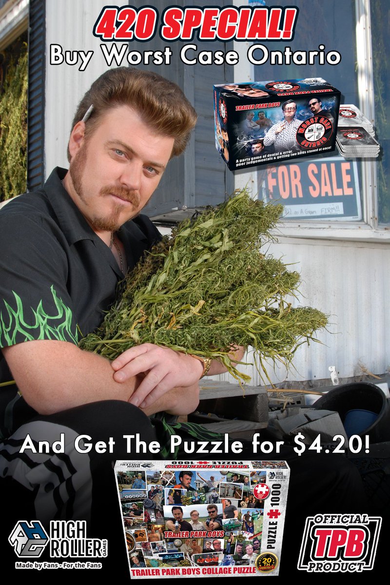 Hey Trailer Park Boys fans! Are you ready for a DEEECENT deal? For a limited time, when you buy our Worst Case Ontario party game, you get the TPB collage Puzzle for just $4.20! Order now before this deal goes up in smoke, April 30th! highrollergames.com/collections/us…