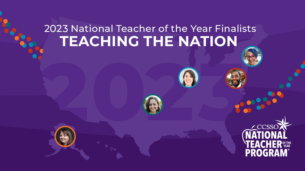 CCSSO's tweet photo. NEW: @CCSSO is making a BIG announcement TOMORROW!
Watch @CBSMornings on 4/19 to find out who will be named the 2023 National Teacher of the Year!
Learn more about the finalists here: https://t.co/TLa5eV3371. #NTOY23 https://t.co/aifgOmjOvk