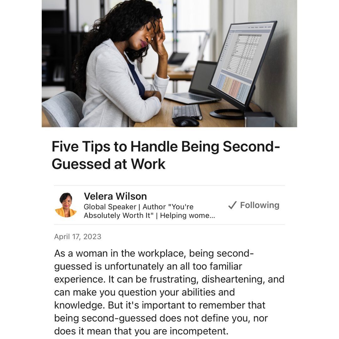 Being second-guessed in the workplace? Check out my latest article for personal strategies to thrive and maintain your confidence. loom.ly/mO-rOmE
.
.
#womeninbusiness #womenintheworkplace #youreabsolutelyworthit