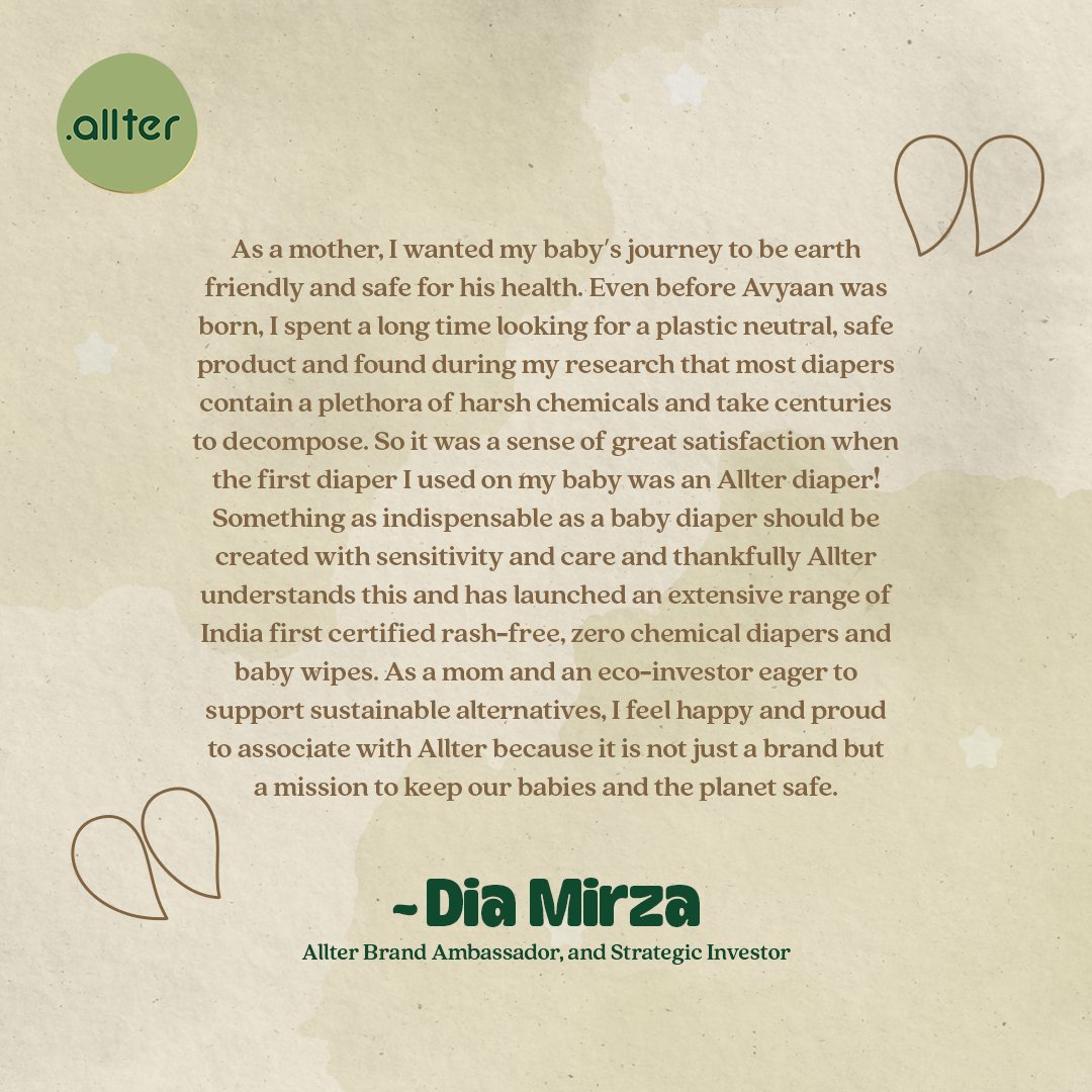 letsallter_'s tweet photo. The Allter family is delighted to announce that super mom and sustainability champion Dia Mirza (@deespeak) has joined us in our mission to give babies a greener, safer and gentler start to life. 

Shop now at https://t.co/7PiDOG7Woe 

#DiaMirza #Allter https://t.co/XZtzyueHi3