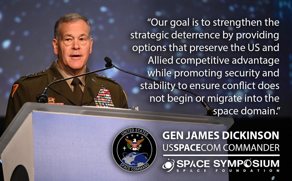 US_SpaceCom's tweet image. Thanks for tuning in for Gen. James Dickinson’s #SpaceSymposium keynote remarks to learn more about #USSPACECOM, the combatant command that ensures there’s #NeverADayWithoutSpace! #38Space @SpaceFoundation