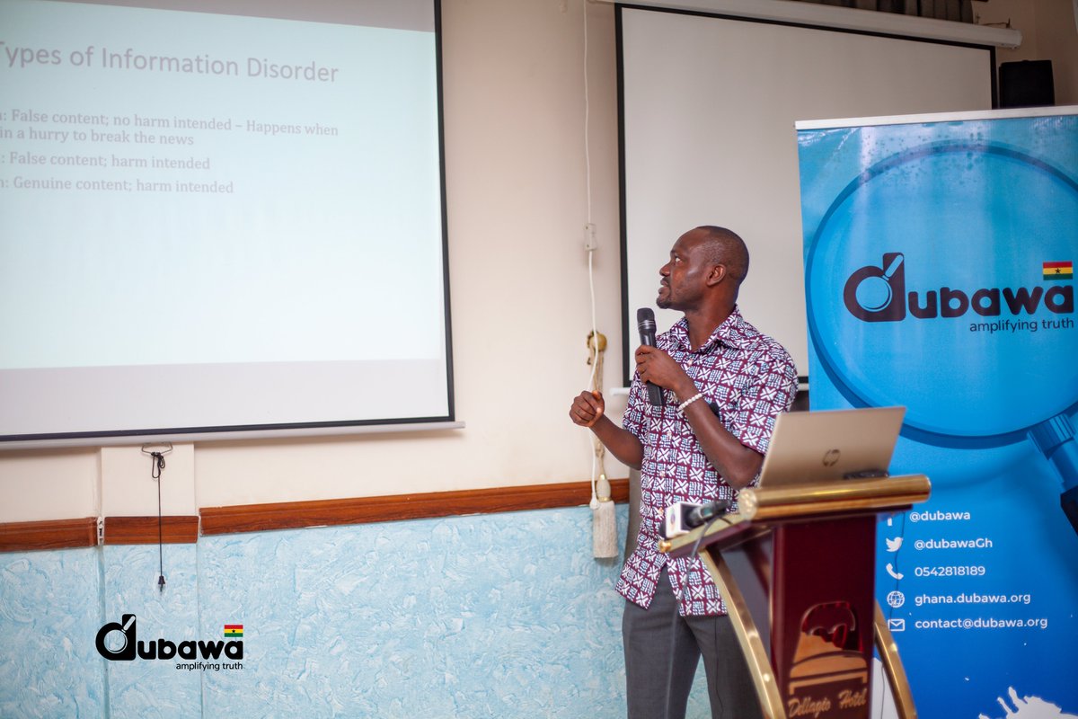 dubawaGH's tweet photo. .@nathangadugah also taught journalists the fact-checking process and guided them to practise claim-sourcing.
"Identifying a claim is easily the most important part of the fact-checking process; without the right indicators, a fact-checker will go on a wild goose chase," he said. https://t.co/fDAv53YgvM
