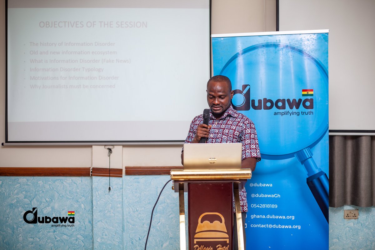 dubawaGH's tweet photo. Considering the importance of identifying the issues plaguing the mediascape, our editor, @nathangadugah, explained the information disorder eco-system. 
He showed that people's intent for manipulating information is why we have misinformation, disinformation &amp; malinformation. https://t.co/Ie6zYqeaxM