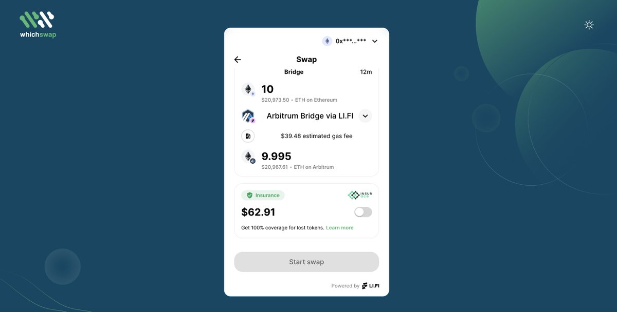 whichswap's tweet photo. 🎉 Exciting news! 🎉 

We're thrilled to announce that @lifiprotocol and @InsurAce_io teams have worked together to bring "Bridge Insurance Cover".

Now you can trade and swap with peace of mind, knowing your assets are protected. 💪

Try it out on https://t.co/Rzt25ssupX! 😎 https://t.co/dgjLCbU4V0
