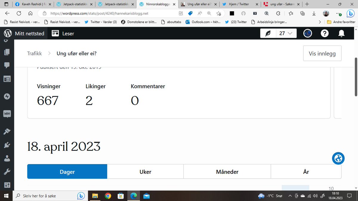 Puh, nå har jeg kommet meg over 666 visninger alt i alt, nærmere bestemt 667 visninger på et blogginnlegg... men jeg slenger på en passende emoji allikevel, det kan neppe skade.... 🍀🤔