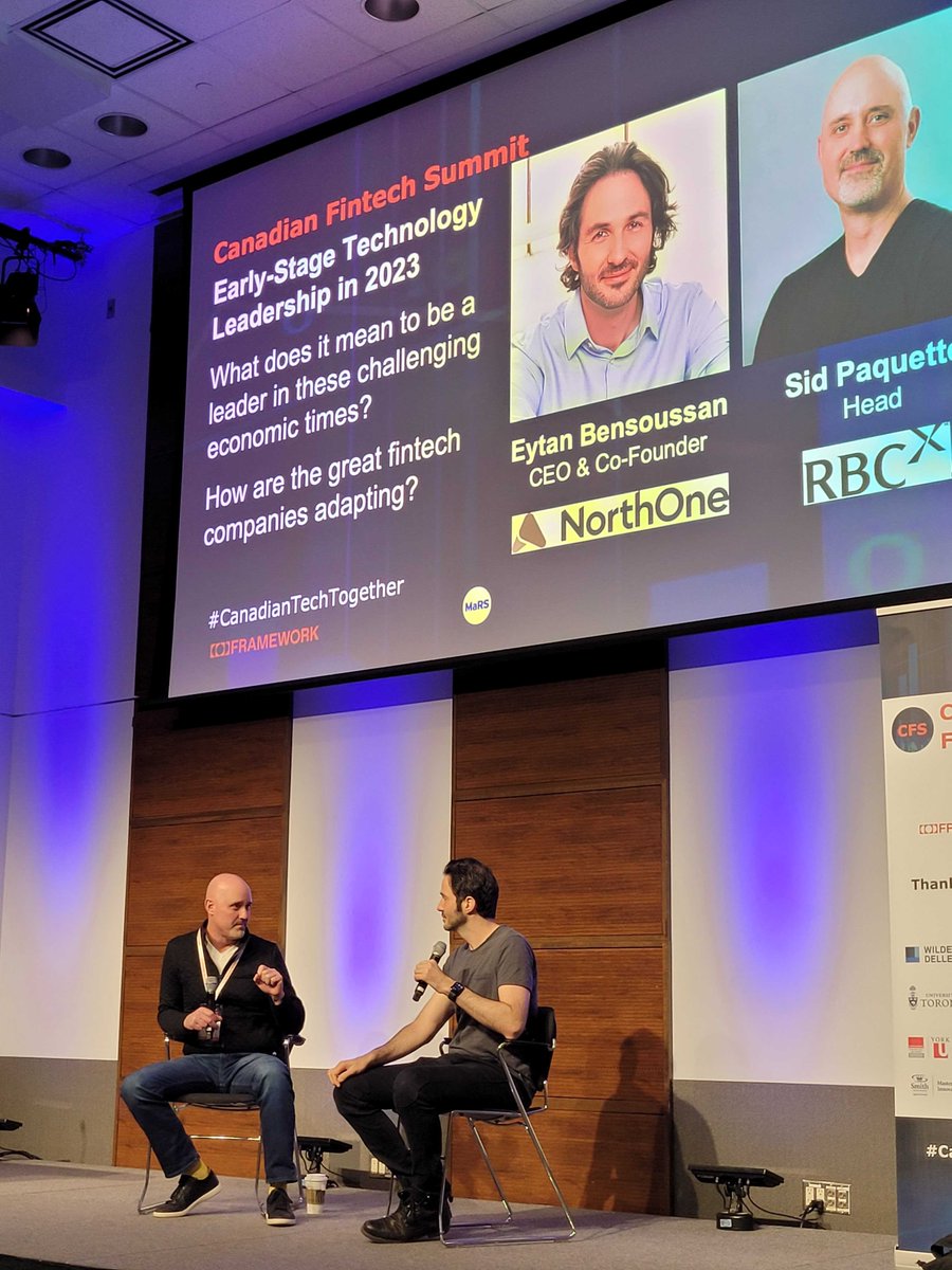 On this week's agenda: @CFSTO, where @sidpaquette joined @eytanbensoussan of @NorthOneApp in a fireside chat on the current fintech space. #CanadianTechTogether