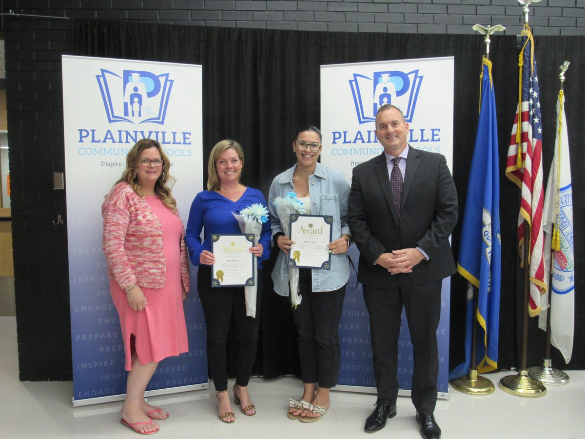 PlvComSchools's tweet photo. Congrats to our April PCS All Stars: Unified Sports Coaches Mikayla Wells &amp; Kelly Hickey, and Champion Cheerleading Coaches Therian May &amp; Isabella Donahue! @superlepages  @KellyHickeyPHS  #WeArePlainville #PCSAllStars https://t.co/b7WNCBLQFG
