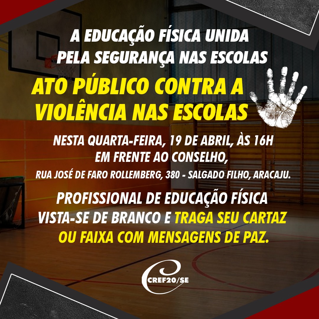 cref20_se's tweet photo. Convidamos todos os profissionais de Educação Física a participarem desse ato público, simbólico, vestindo camisa branca e com faixas ou cartazes com mensagens de paz.
#Cref20 #Sergipe #PazNasEscolas https://t.co/pTFSncscsk