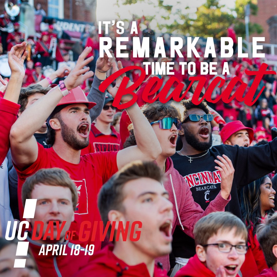 Sam_Speyer's tweet photo. This is your day. This is our day. It's UC Day of Giving! Join our Bearcat community in supporting what you care about by making a gift today (hurry, we only have 24 hours!) Make a gift at https://t.co/4ipDsueU3E #BearcatsGive https://t.co/sBUCDVyA8G