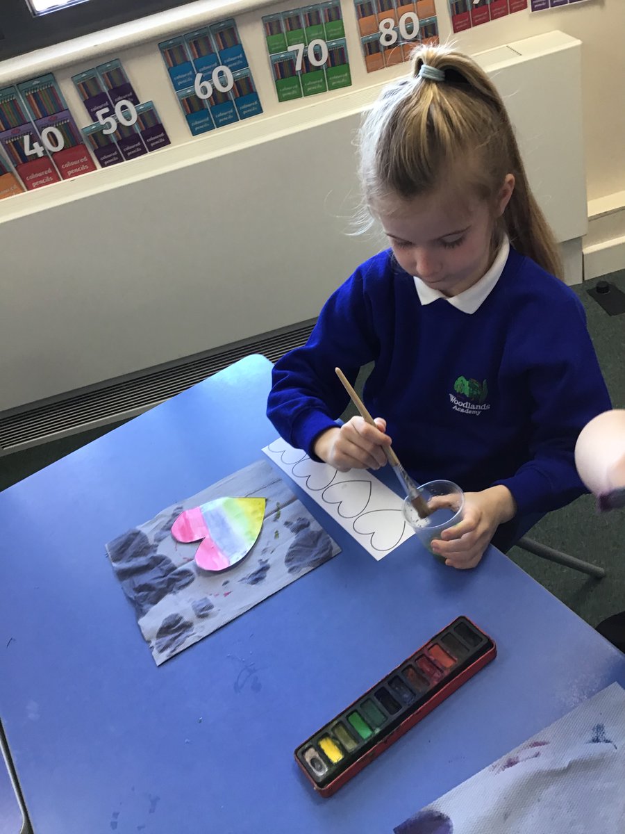 wla_y2's tweet photo. We painted hearts using water colours to show what we thought love would look like. We gave some brilliant explanations of our choices and produced some lovely artwork. https://t.co/YdVdoiBitm