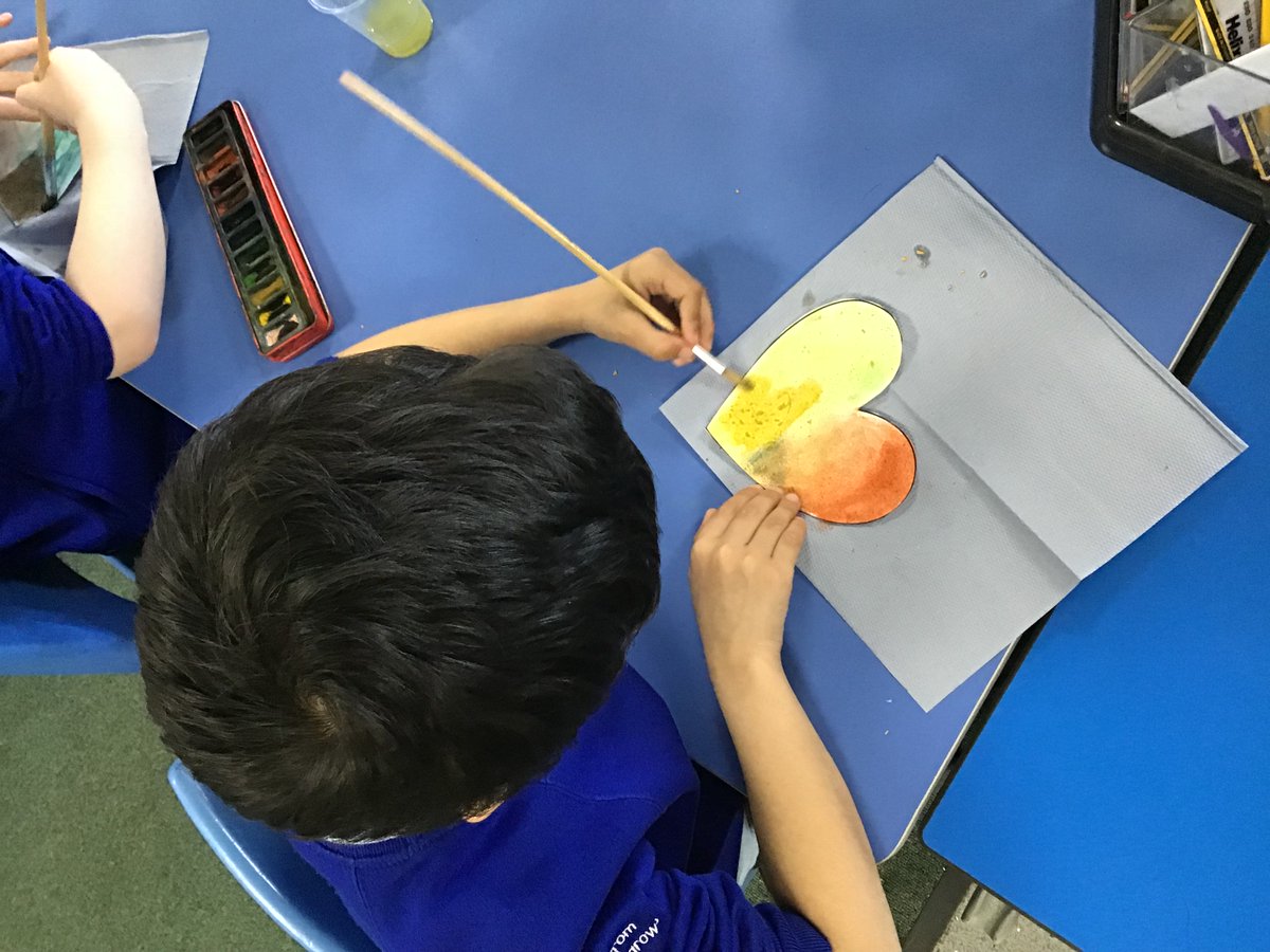 wla_y2's tweet photo. We painted hearts using water colours to show what we thought love would look like. We gave some brilliant explanations of our choices and produced some lovely artwork. https://t.co/YdVdoiBitm
