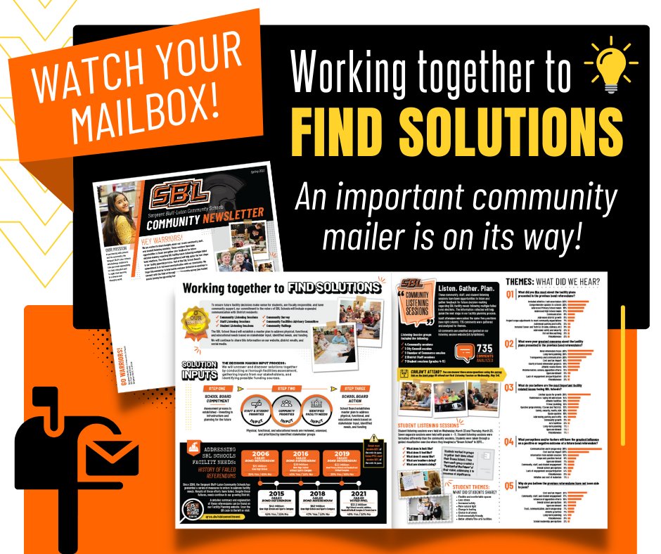 SBL_Supt's tweet image. 📷 📷 ARRIVING TO MAILBOXES SOON! SBL Community #Mailer -insights from our recent community, staff, and student listening sessions. We hope this newsletter is informative and your invitation to continue to connect with the District...📷 ways to connect can be found in the mailer!