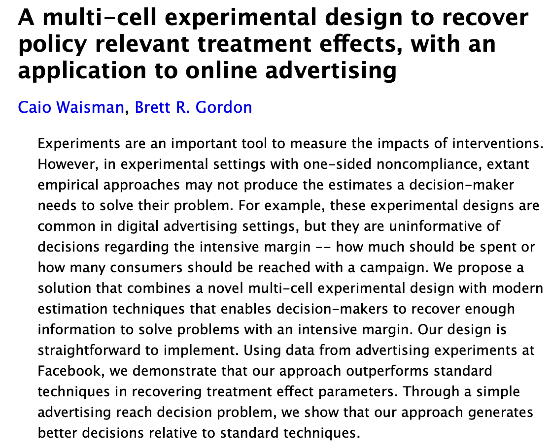 📜New working paper 🎉 Are you tired of estimating the same old ad effect estimands? Not getting what you need to make budget decisions?  One-sided non-compliance got you down? Cheer up and read our new paper! (+ @CaioWaisman)  1/  
Paper: arxiv.org/abs/2302.13857