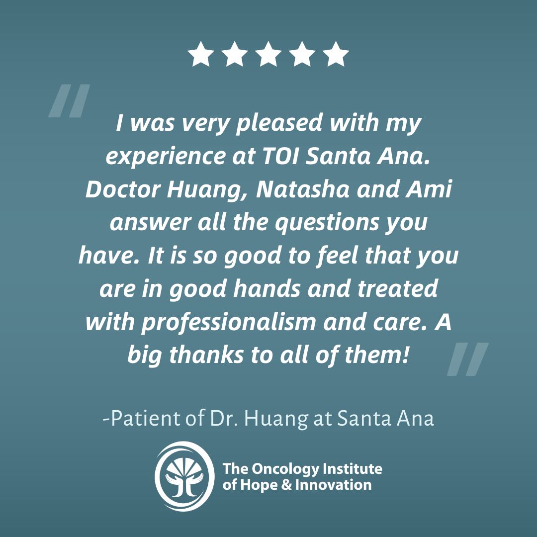 "It is so good to feel that you are in good hands and treated with professionalism and care. A big thanks to all of them!" - Patient of TOI, Santa Ana

#TestimonialTuesday #CancerCare #PatientTestimonial